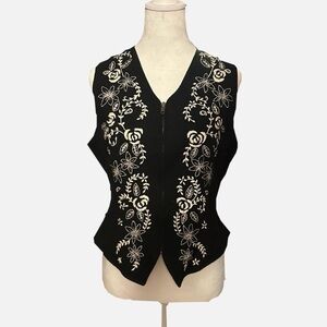 Embroidered Black Floral Women's Vest
